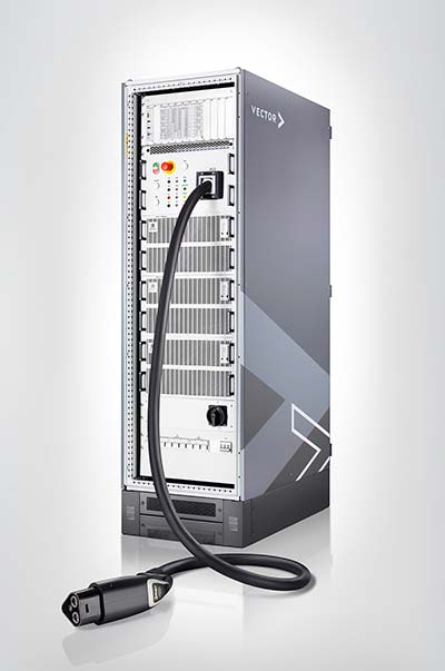 Master rack of the vCTS.performance with MCS charging cable